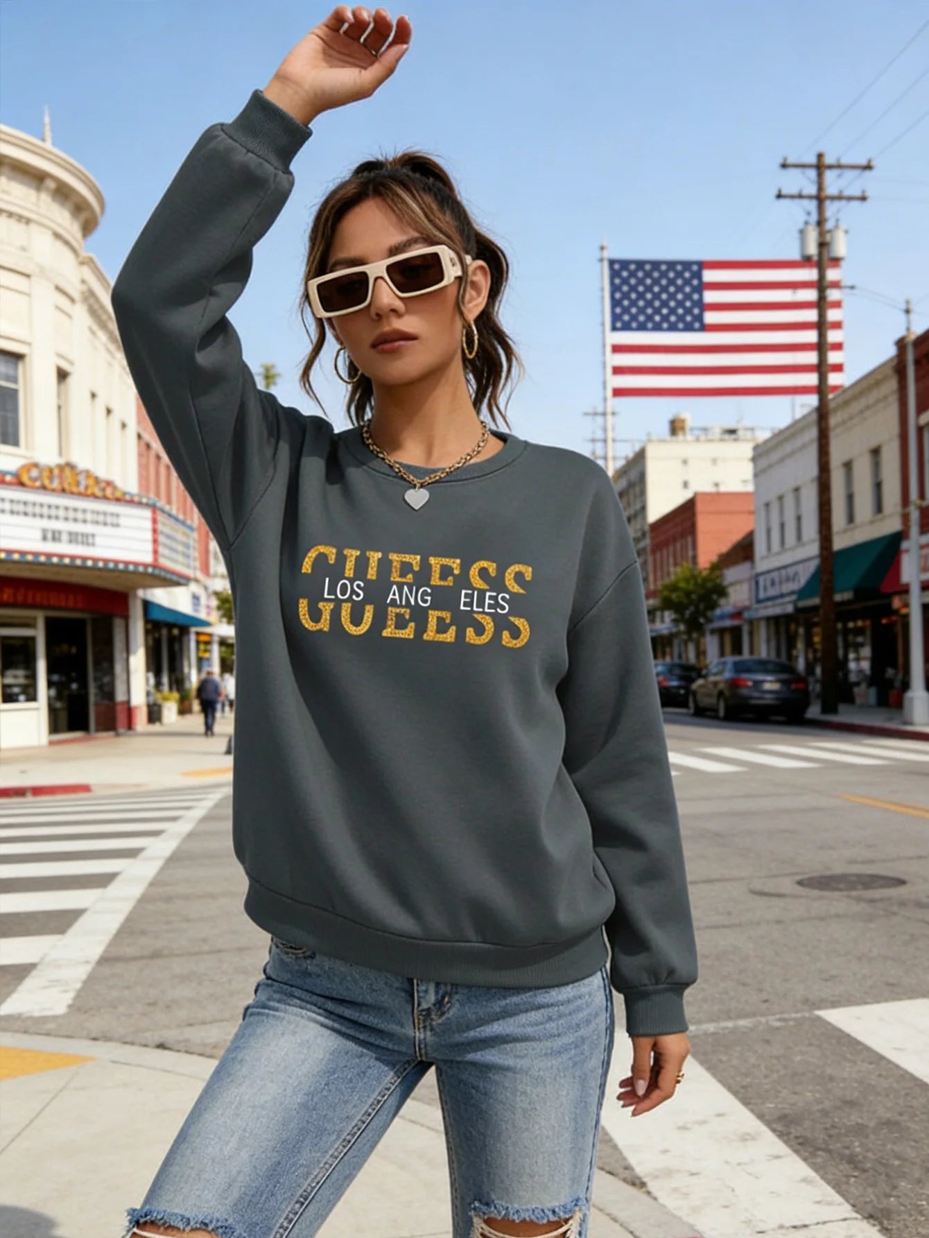Retro Pattern Print Long Sleeve Sweatshirt