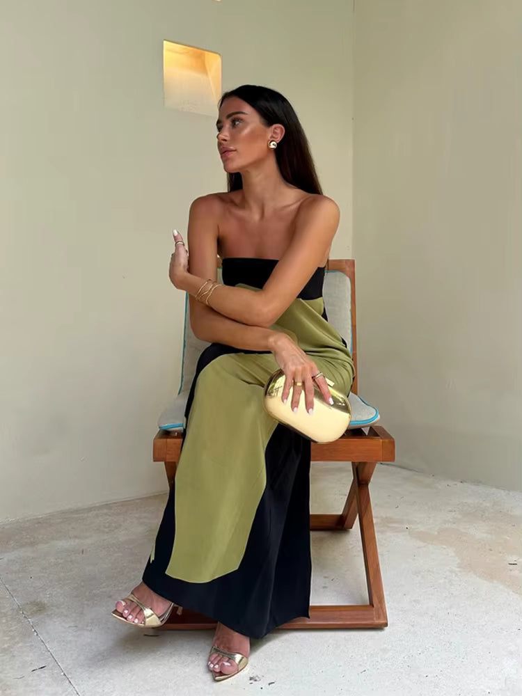 Sexy Strapless Backless Printed Long Dress Women