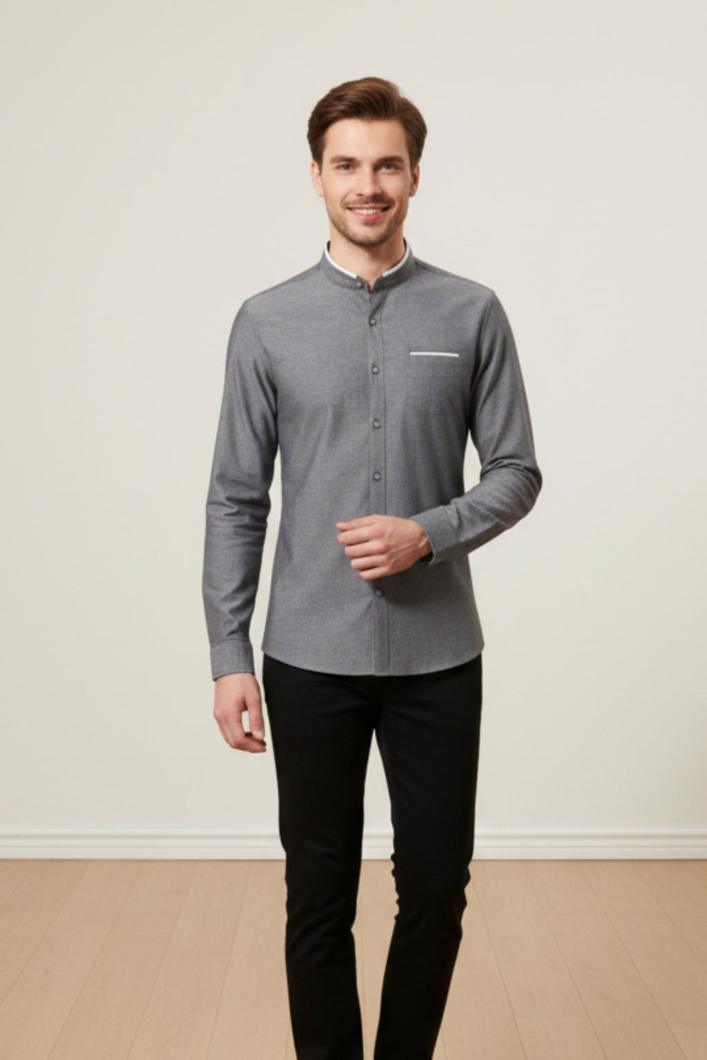 Mens Mandarin Collar Shirt