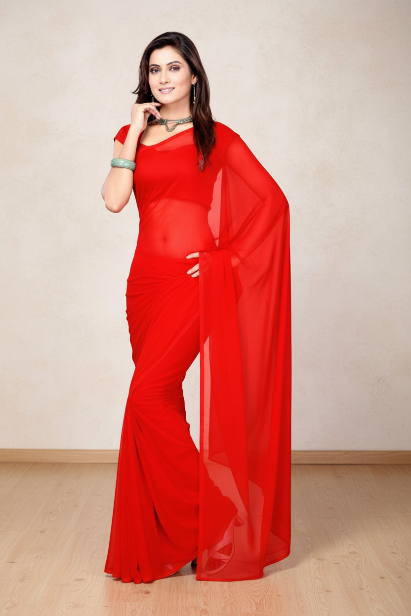 Plain Georgette Saree For Women