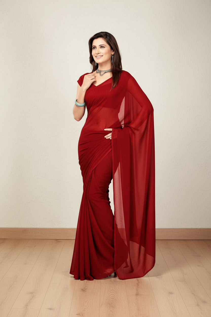 Plain Georgette Saree For Women