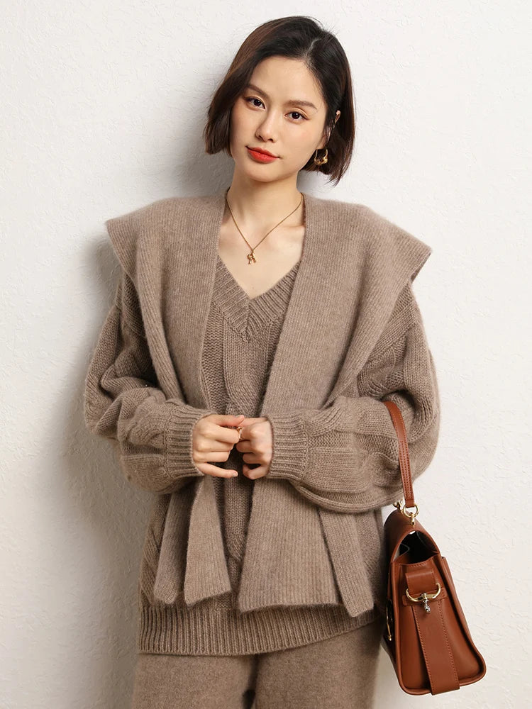 Women Loose Sweater V-neck Pullovers Knitwear