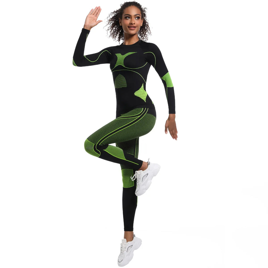 Women New Seamless Tight Fitting High-elasticity Long-sleeve Legging Ski Suit Shapewear Set Sports Running Cycling Yoga Clothing
