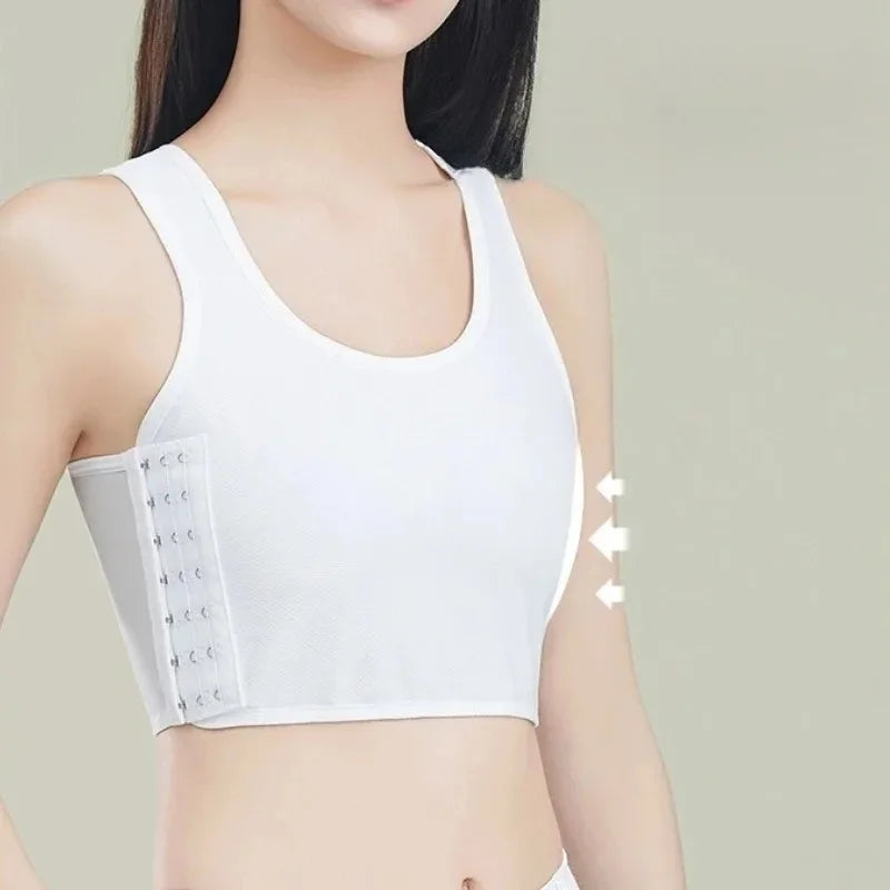 Women Breathable Chest Breast Binder Side Buckle Short Vest Tops Underwear Tank Wireless Wrap Bandages Flat Tomboy Seamless