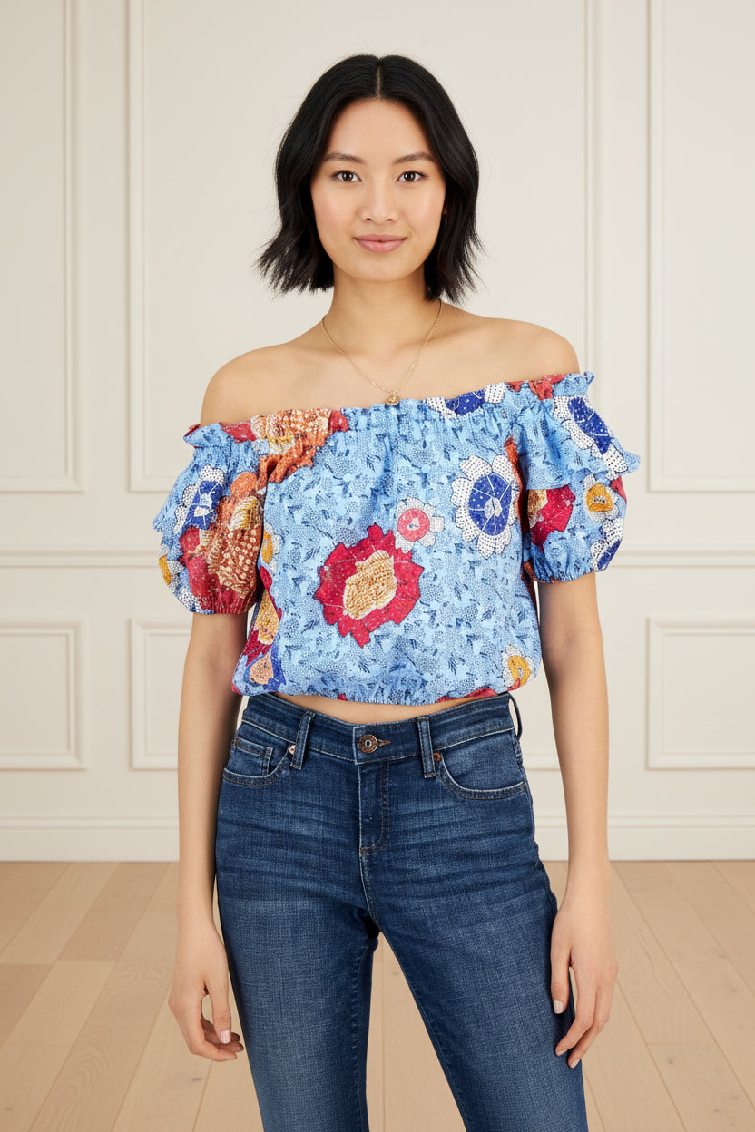 Women Cotton Printed Off Shoulder Top