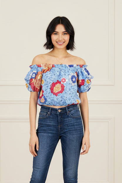 Women Cotton Printed Off Shoulder Top