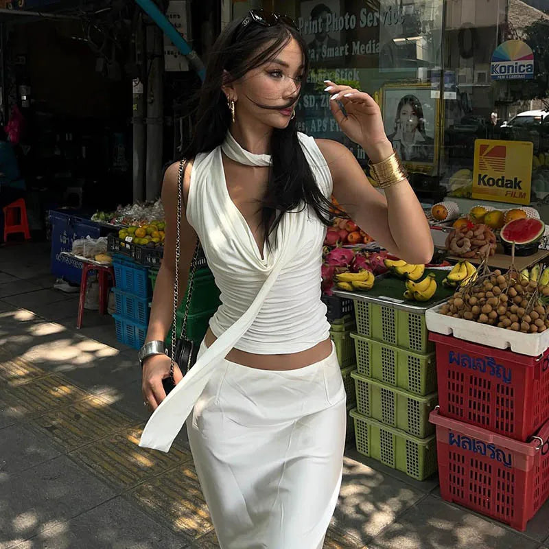 Sleeveless V-Neck Lady Top