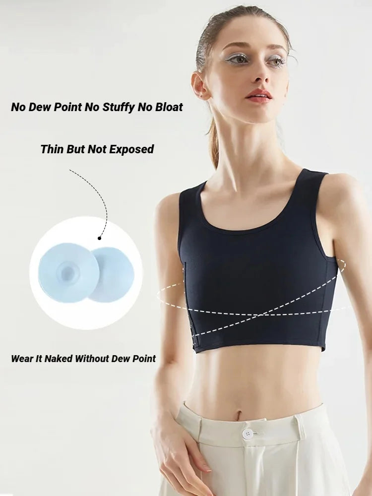 Women Breathable Chest Breast Binder Side Buckle Short Vest Tops Underwear Tank Wireless Wrap Bandages Flat Tomboy Seamless