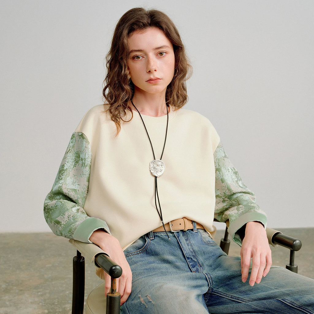 TOYOUTH Women Hoodies 2026 Spring New Fake Two-Piece Splicing Jacquard Casual Sweatshirt Tops