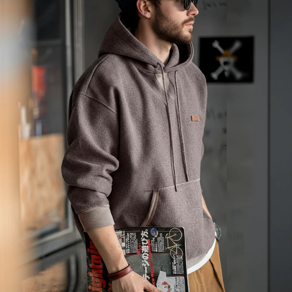 Maden Vintage Gray Hooded Sweatshirt Heavyweight Thick Pullover with Pocket for Men's Autumn and Winter Casual Versatile Tops