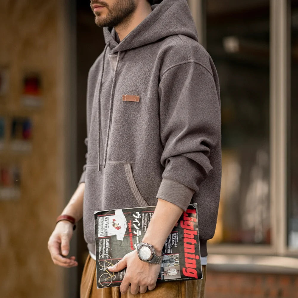 Maden Vintage Gray Hooded Sweatshirt Heavyweight Thick Pullover with Pocket for Men's Autumn and Winter Casual Versatile Tops
