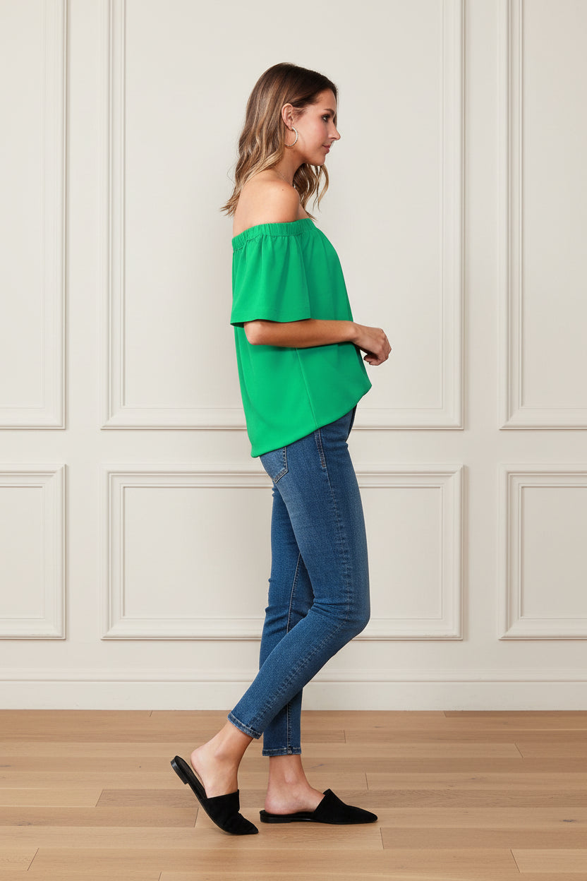 Women Off Shoulder Top In Green