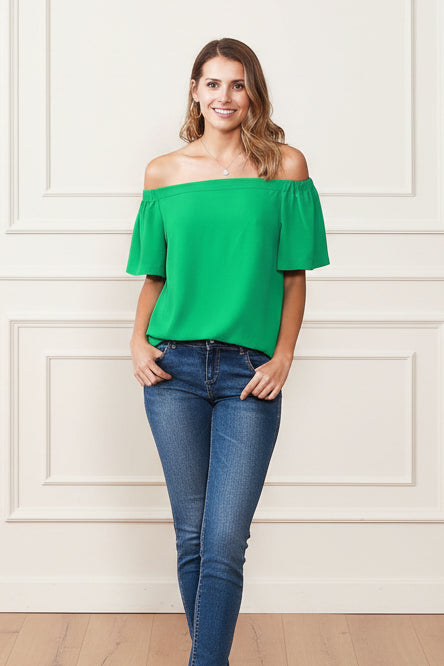 Women Off Shoulder Top In Green