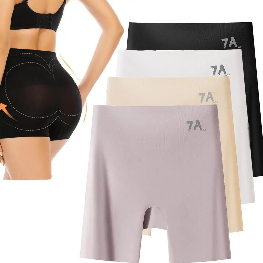 New High Waist Ice Silk Panties Seamless Tummy-Control Hip-Lifting Safety Pants Anti Friction Boxer Panties Women