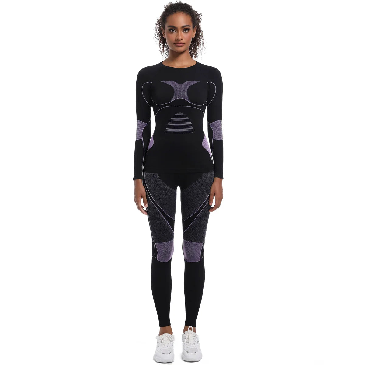 Women New Seamless Tight Fitting High-elasticity Long-sleeve Legging Ski Suit Shapewear Set Sports Running Cycling Yoga Clothing