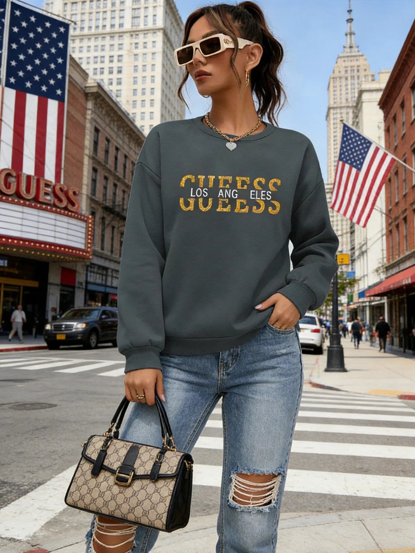 Retro Pattern Print Long Sleeve Sweatshirt