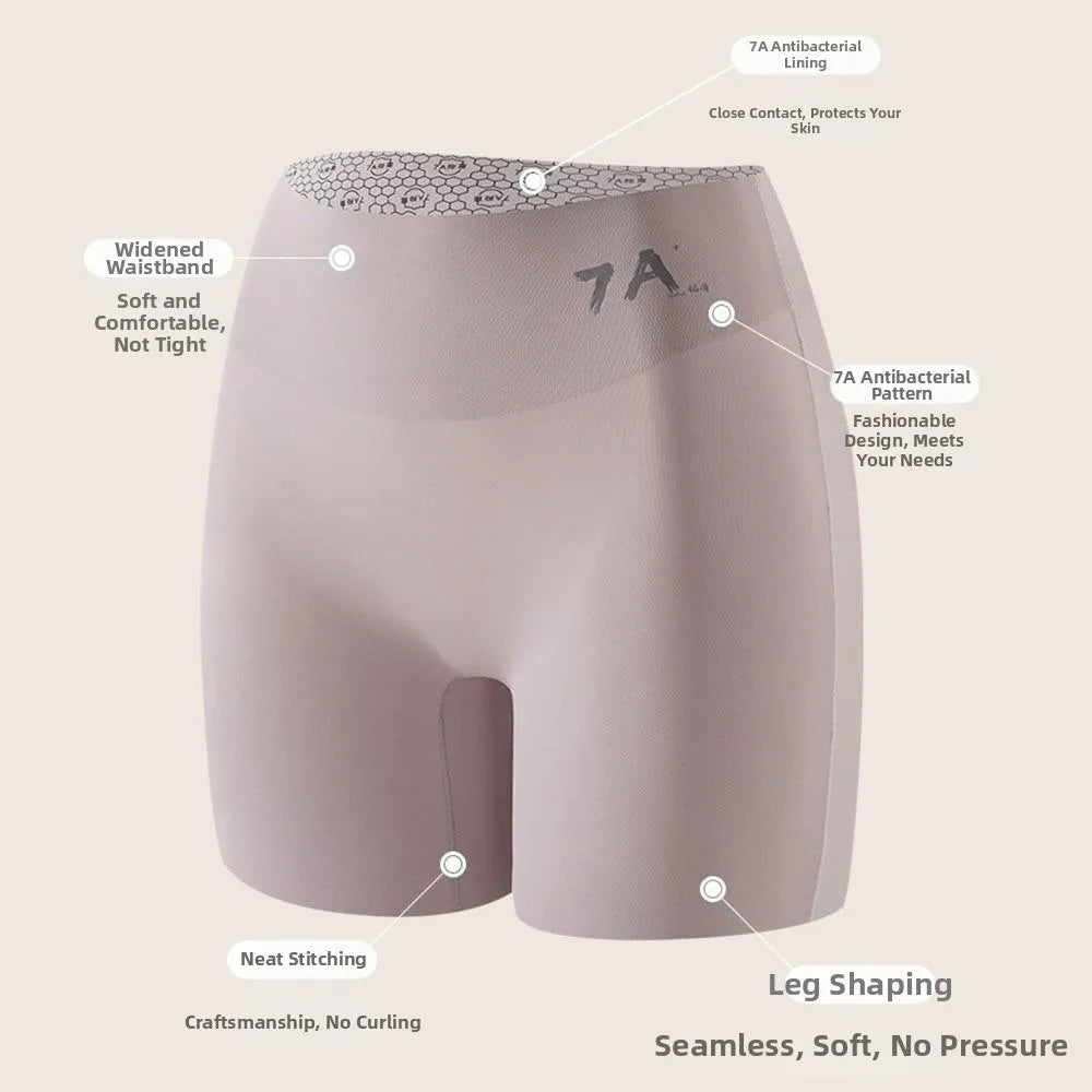 New High Waist Ice Silk Panties Tummy-Control Hip-Lifting Anti Friction Safety Pants Seamless Boxer Panties Women