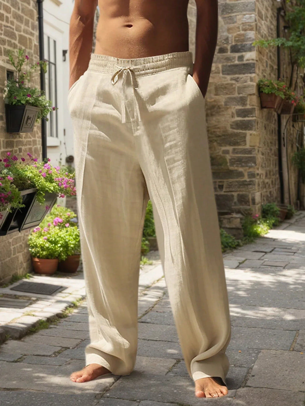 New Men's Beach Pants - Daily Versatile Outdoor Leisure Fitness Simple Cotton Hemp Texture Loose Long Pants for Spring and Summe