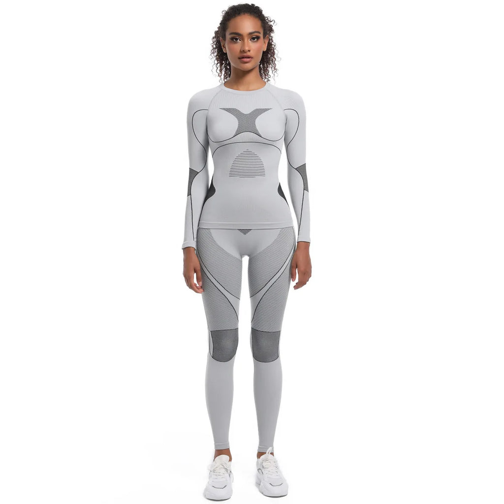 Women New Seamless Tight Fitting High-elasticity Long-sleeve Legging Ski Suit Shapewear Set Sports Running Cycling Yoga Clothing