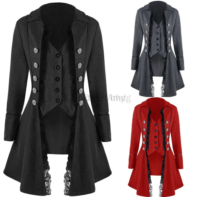 Winter Women's Jacket Gothic Steampunk Corset Halloween Costume Coat Victorian Tailcoat Jacket Medieval Pirate Woman Clothing