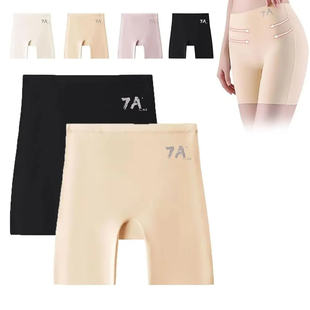 New High Waist Ice Silk Panties Seamless Tummy-Control Hip-Lifting Safety Pants Anti Friction Boxer Panties Women