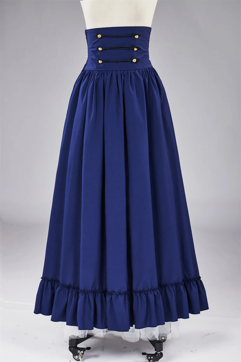 Vintage Renaissance Pleated Maxi Corset Button Skirt Women A Line Victoria High Waist Gown Gothic Swing Floor Ruffle Skirt