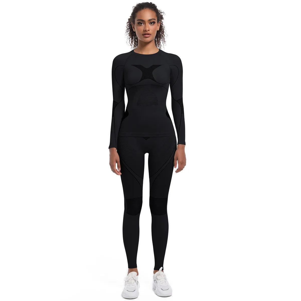 Women New Seamless Tight Fitting High-elasticity Long-sleeve Legging Ski Suit Shapewear Set Sports Running Cycling Yoga Clothing