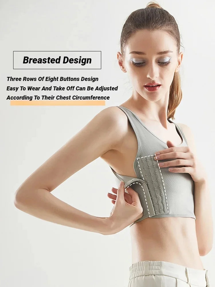 Women Breathable Chest Breast Binder Side Buckle Short Vest Tops Underwear Tank Wireless Wrap Bandages Flat Tomboy Seamless