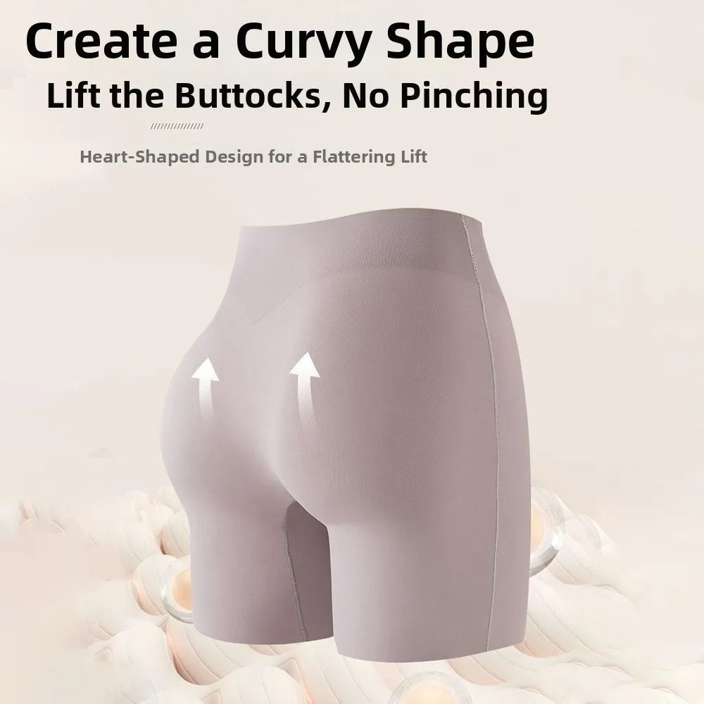 New High Waist Ice Silk Panties Tummy-Control Hip-Lifting Anti Friction Safety Pants Seamless Boxer Panties Women