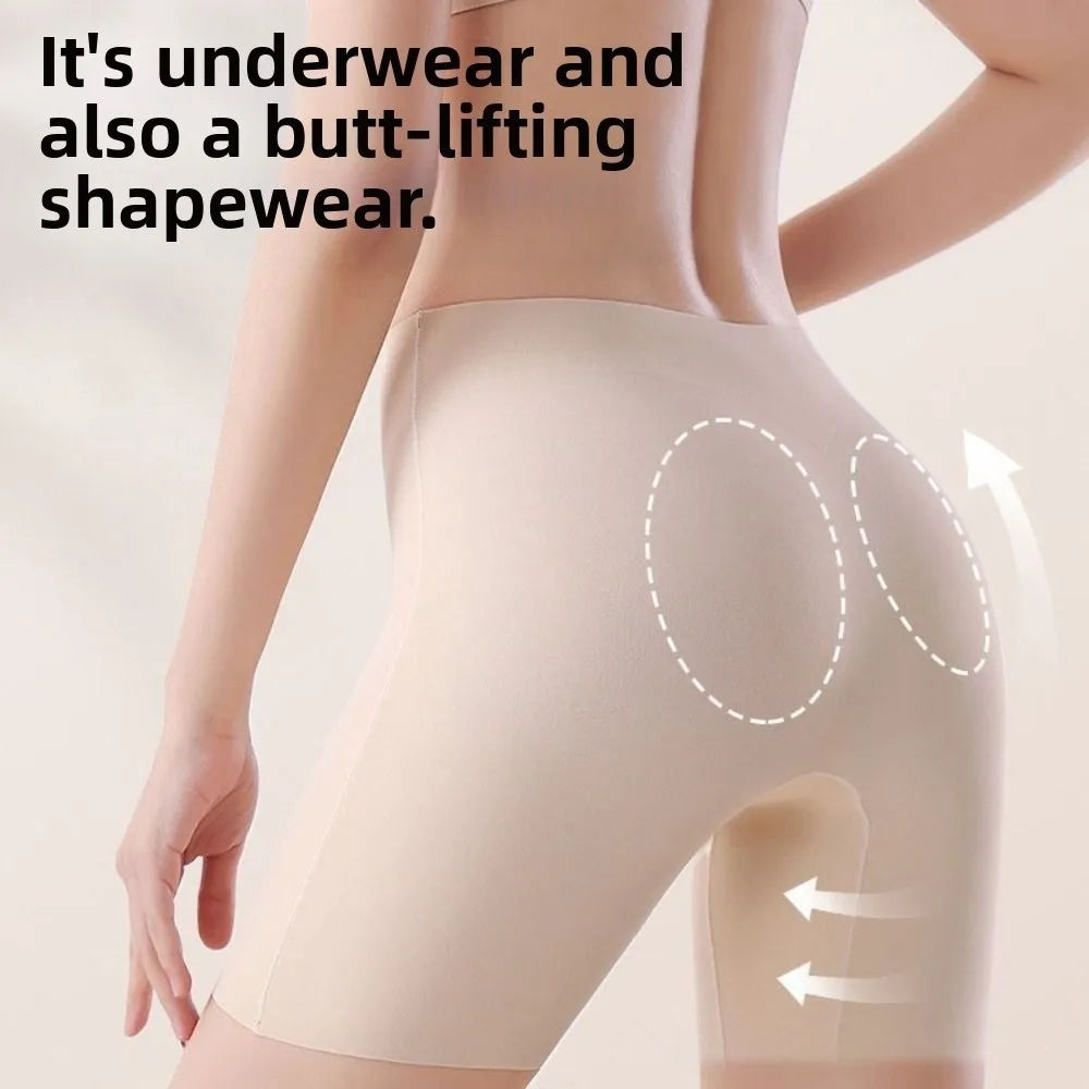 New High Waist Ice Silk Panties Tummy-Control Hip-Lifting Anti Friction Safety Pants Seamless Boxer Panties Women