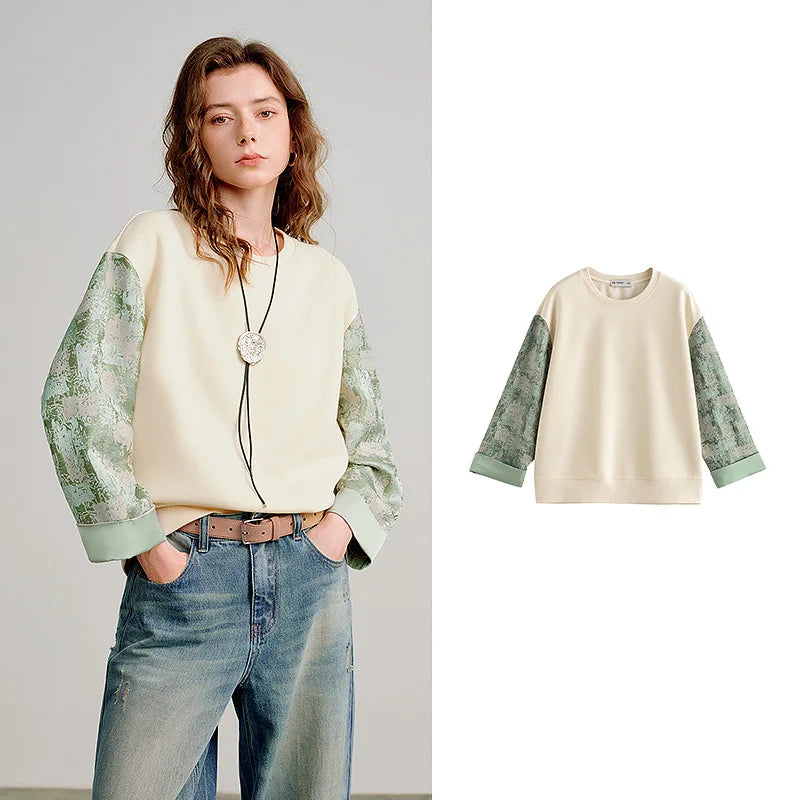 TOYOUTH Women Hoodies 2026 Spring New Fake Two-Piece Splicing Jacquard Casual Sweatshirt Tops