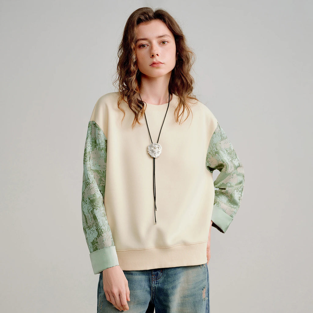 TOYOUTH Women Hoodies 2026 Spring New Fake Two-Piece Splicing Jacquard Casual Sweatshirt Tops