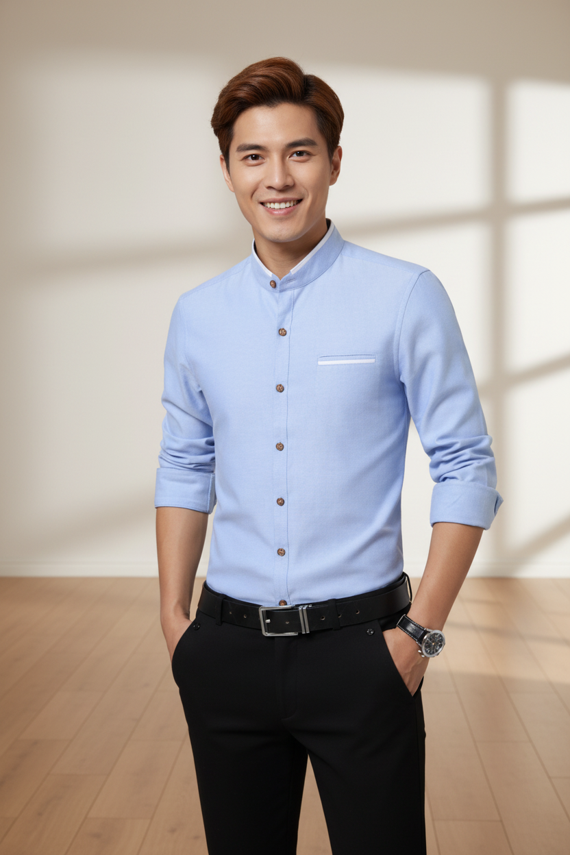 Mens Mandarin Collar Shirt