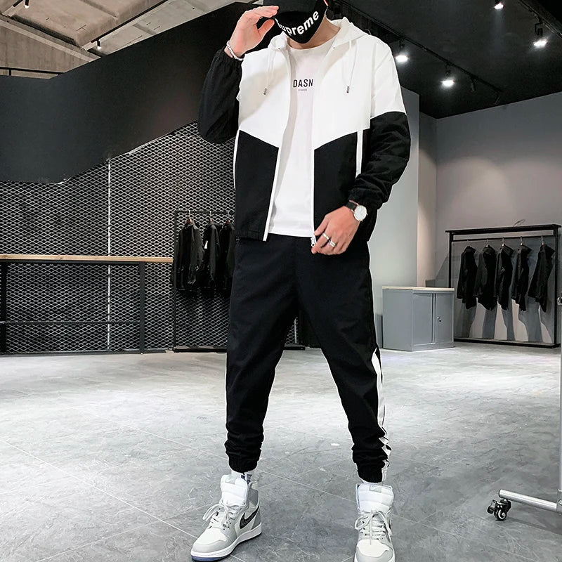 Men Hooded Jacket and Jogger Pants Tracksuit Set