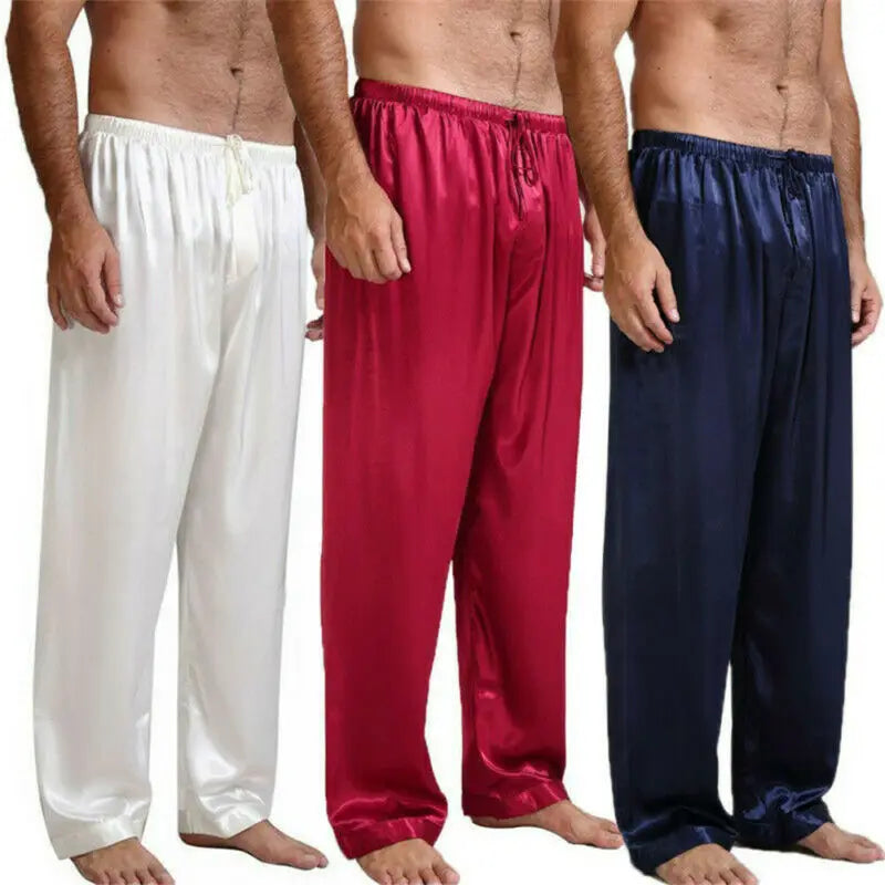 Men Silk Satin Pajama Pants Loose Sleepwear Trousers