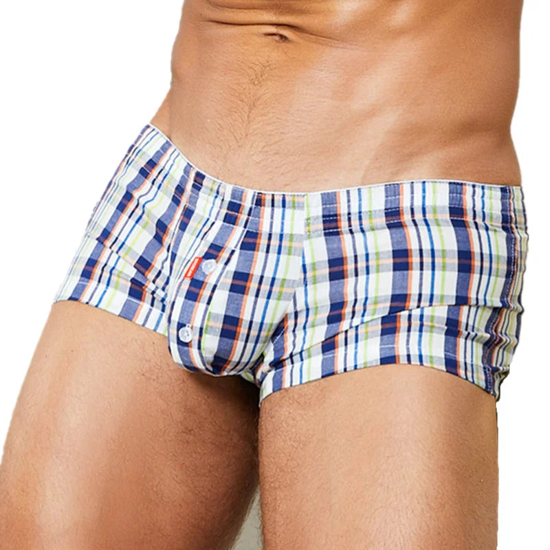 Cotton Plaid Loose Boxer Underpants for Men
