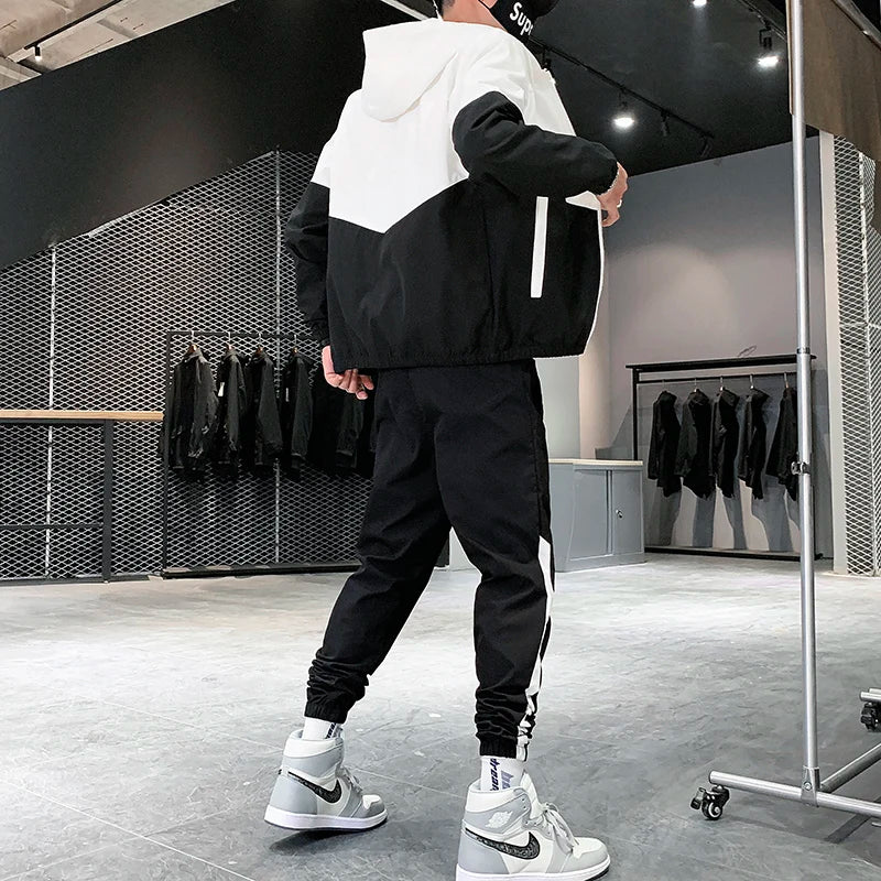 Men Hooded Jacket and Jogger Pants Tracksuit Set