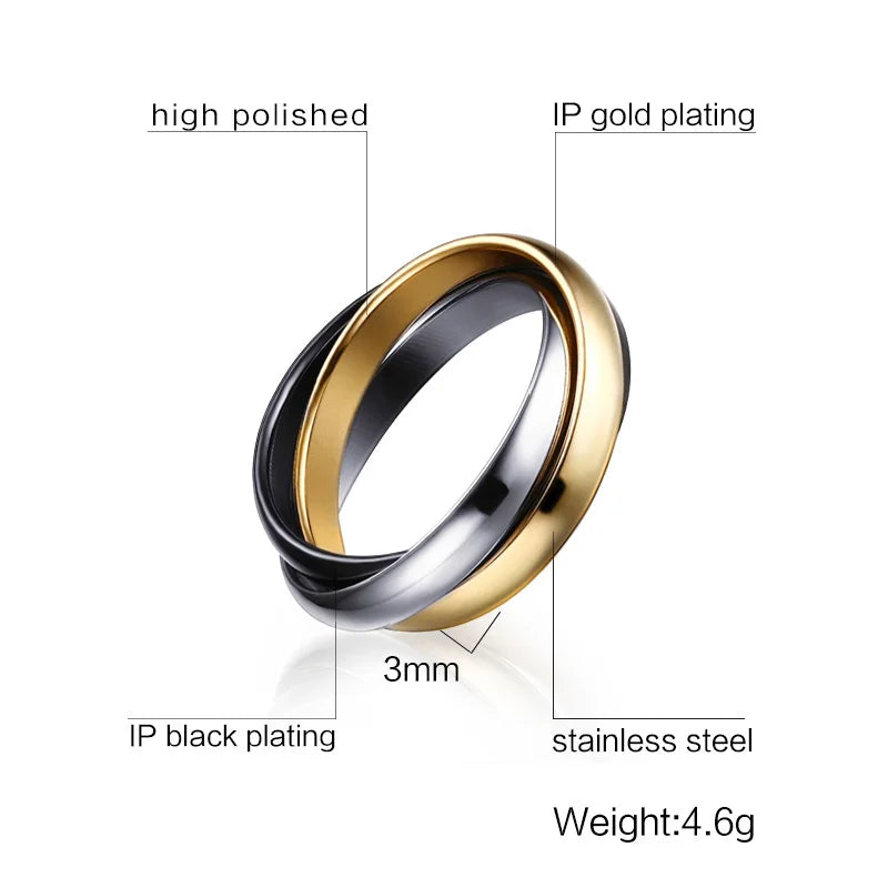 Men Stainless Steel Interlocked Triple Ring