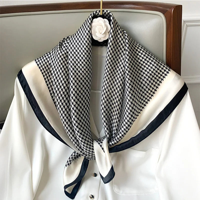Women Silk Satin Printed Square Hijab Scarf Luxury Shawl