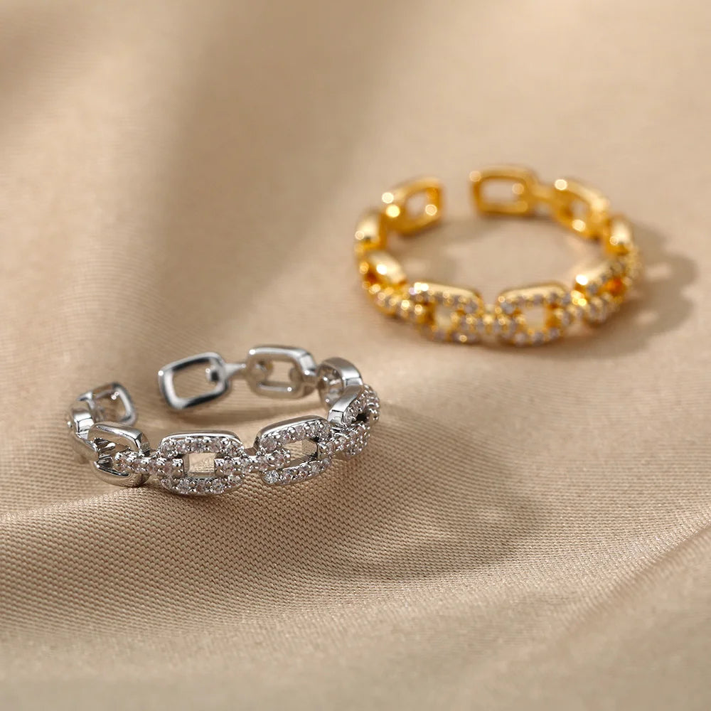 Women Classic Zircon Twist Chain Ring Fashion Jewelry