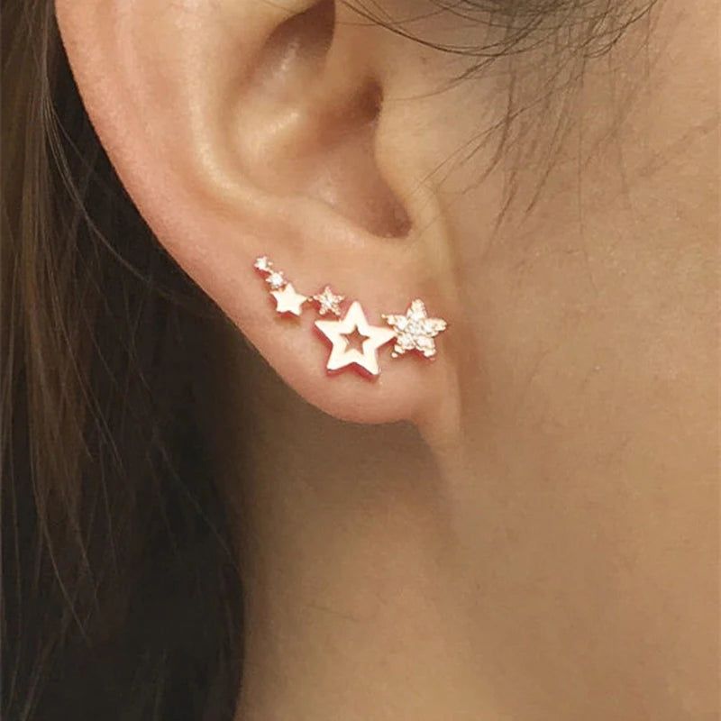Women Pearl Crystal Star Stud Earrings Fashion Jewelry