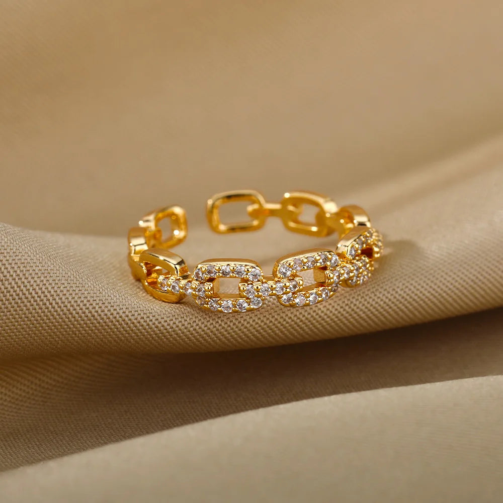 Women Classic Zircon Twist Chain Ring Fashion Jewelry