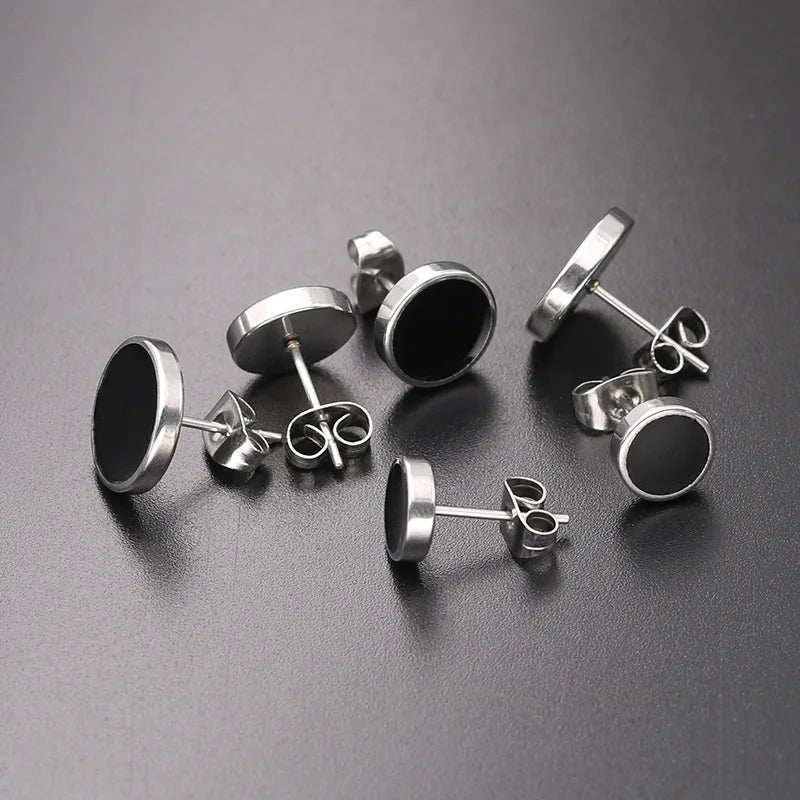 Men Vintage Round Stud Earrings Jewelry