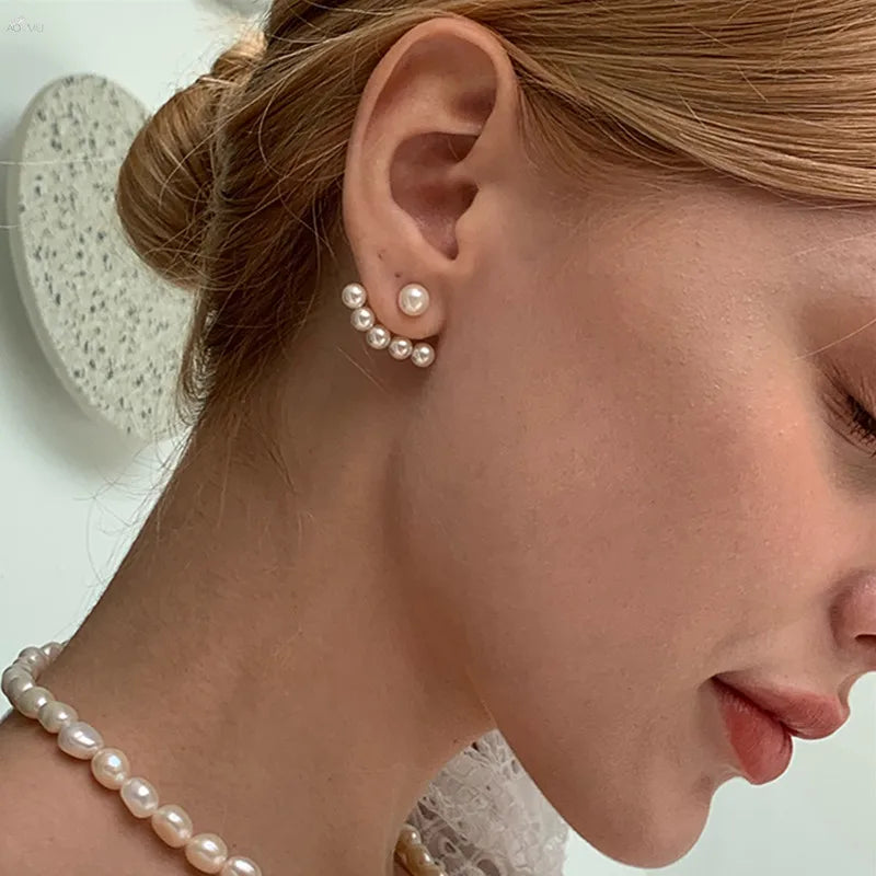 Women Pearl Crystal Star Stud Earrings Fashion Jewelry