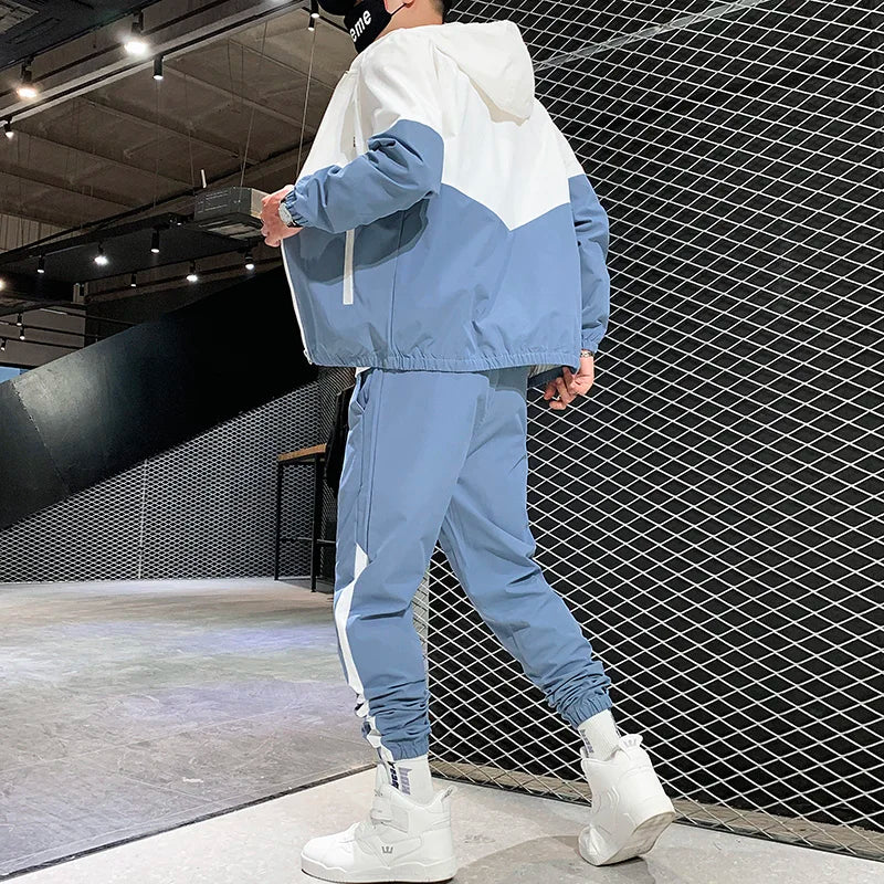 Men Hooded Jacket and Jogger Pants Tracksuit Set