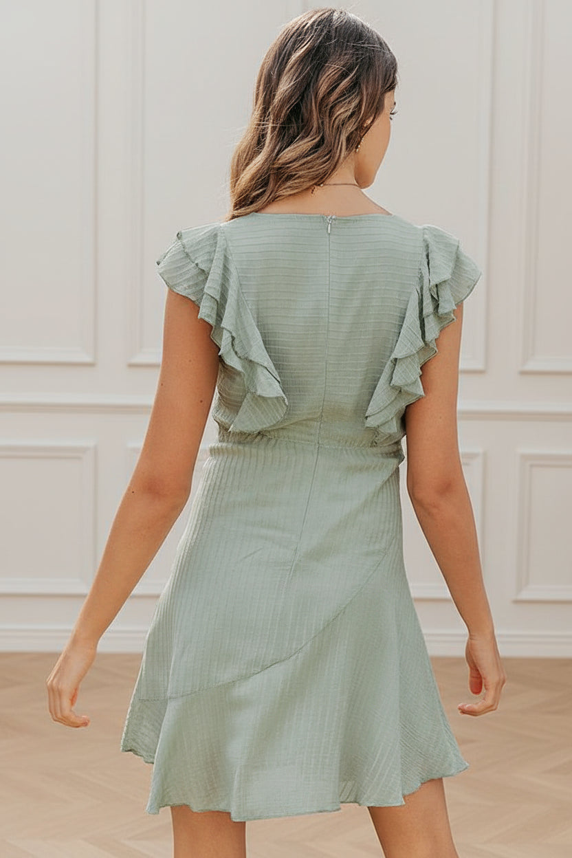 Women Ruffled o-neck short summer sleeveless dress
