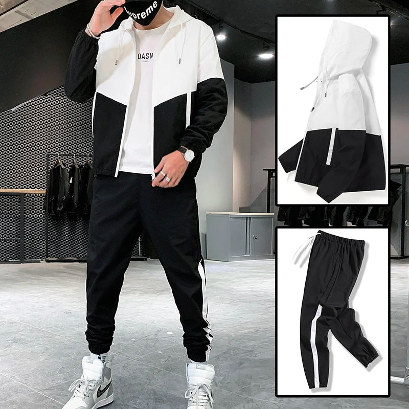 Men Hooded Jacket and Jogger Pants Tracksuit Set