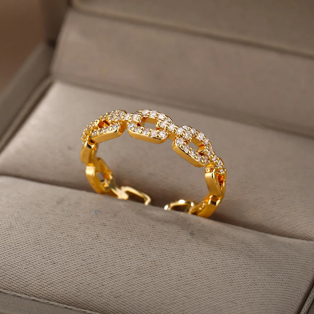 Women Classic Zircon Twist Chain Ring Fashion Jewelry