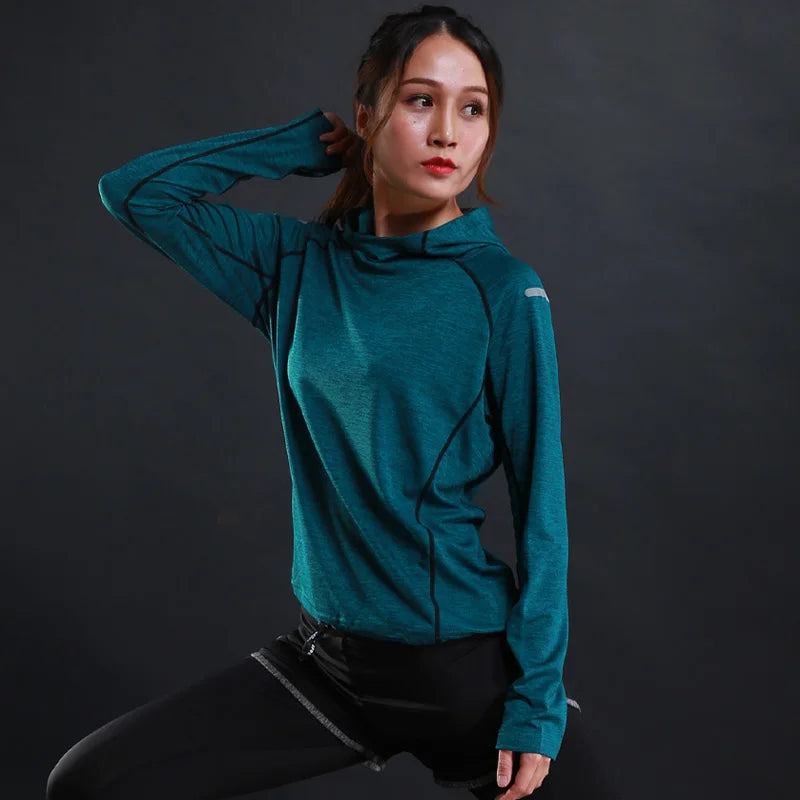 Women Quick Dry Sports Jacket Long Sleeve Running Hoodie Activewear