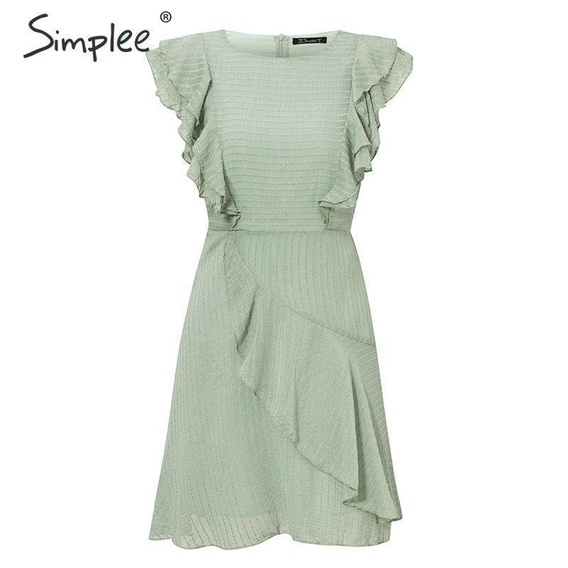 Women Ruffled o-neck short summer sleeveless dress